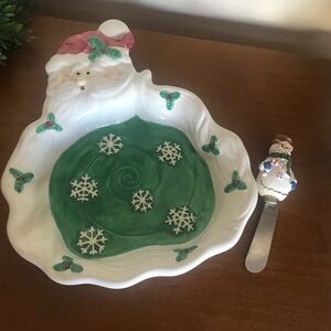 Rare Vintage WCL Santa Plate & Stainless Snowman‼️FINAL SALE